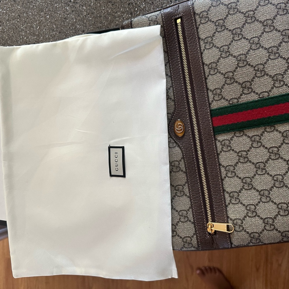 Gucci GG Supreme Monogram Large Ophidia Pouch Clutch Brown